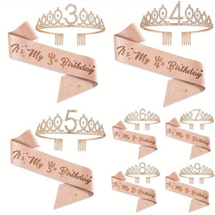Rose Gold Birthday Celebration Kit Includes Tiara Sash Favors Photo Props Party Decorations