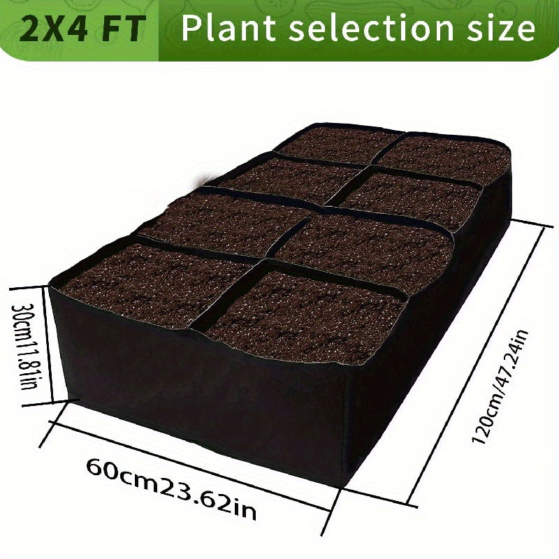 Garden Bed with 8 Grid Plant Grow Bags for Vegetables Potatoes and Flowers 60.96x121.92 cm Indoor Outdoor