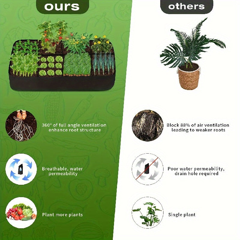 Garden Bed with 8 Grid Plant Grow Bags for Vegetables Potatoes and Flowers 60.96x121.92 cm Indoor Outdoor