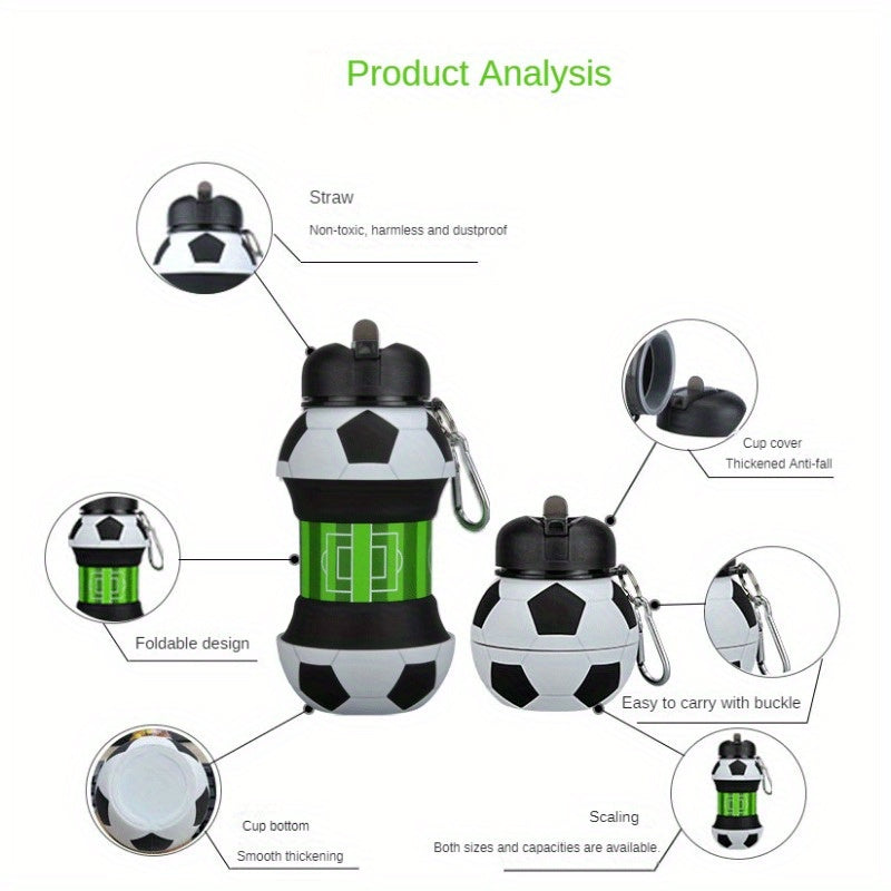 Portable Folding Soccer Ball Water Bottle 200ml BPA-Free Plastic Outdoor Sports