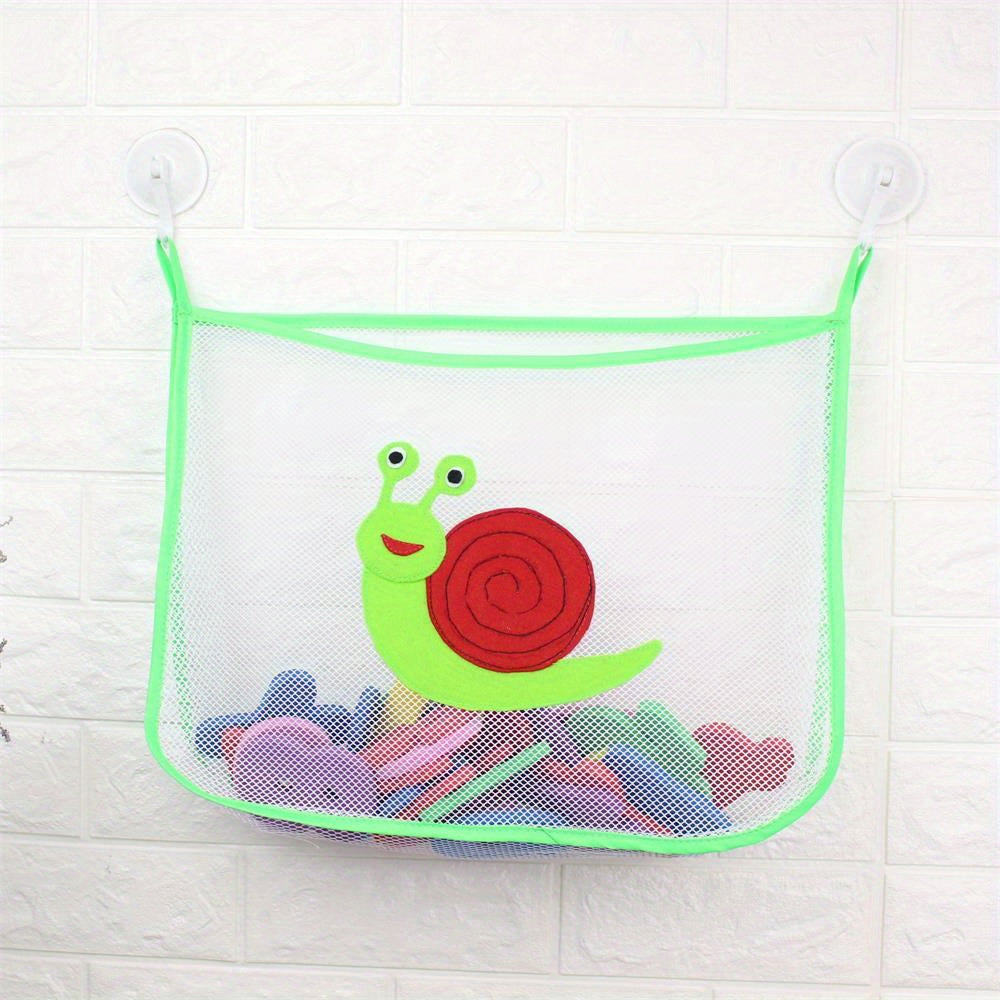 Bathroom Toy Organizer Mesh Storage Bag with Hooks for Wall Mounting on Glass and Tile Surfaces