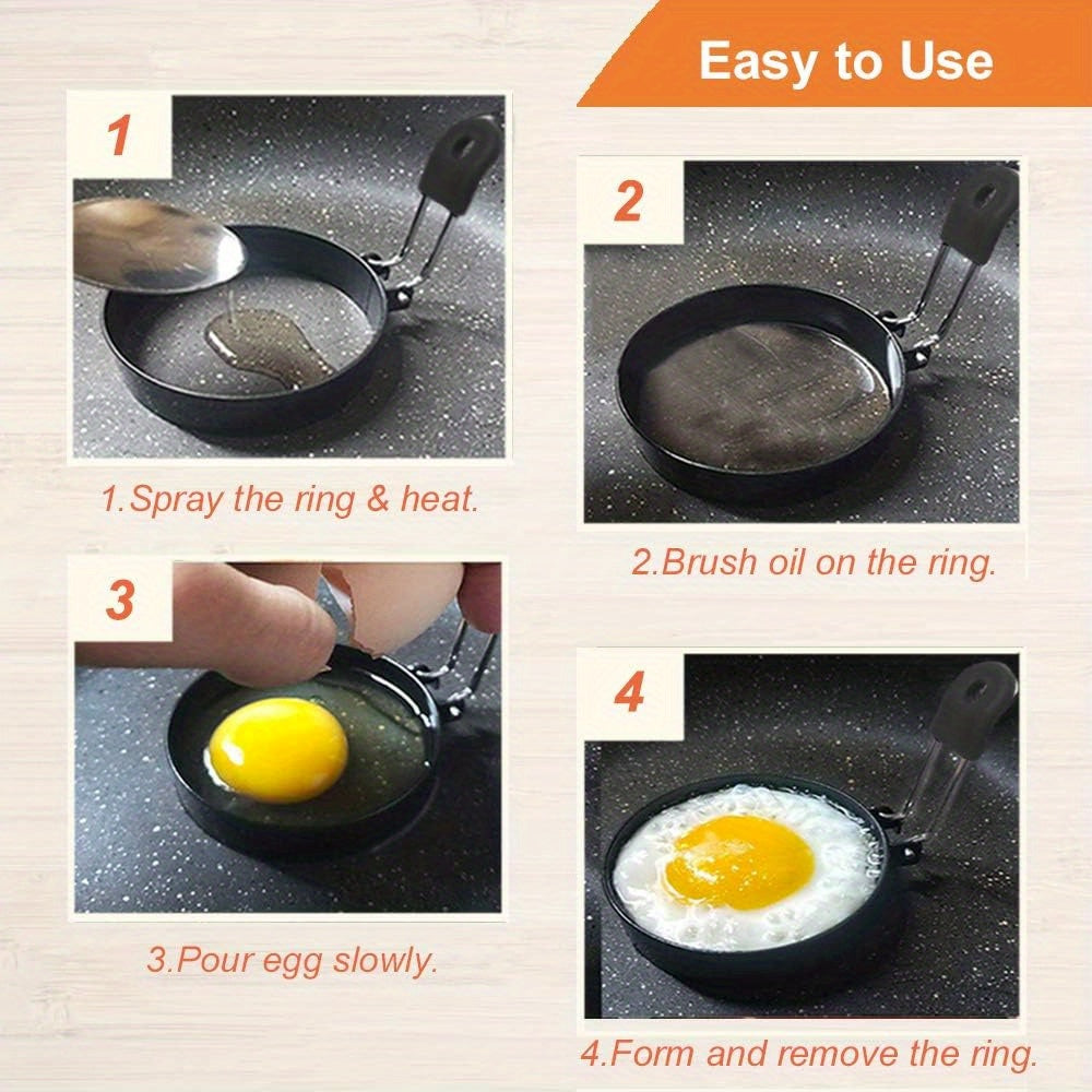 Set of 4 Non-Stick Stainless Steel Egg Rings for Pancakes Breakfast Sandwiches and Burgers