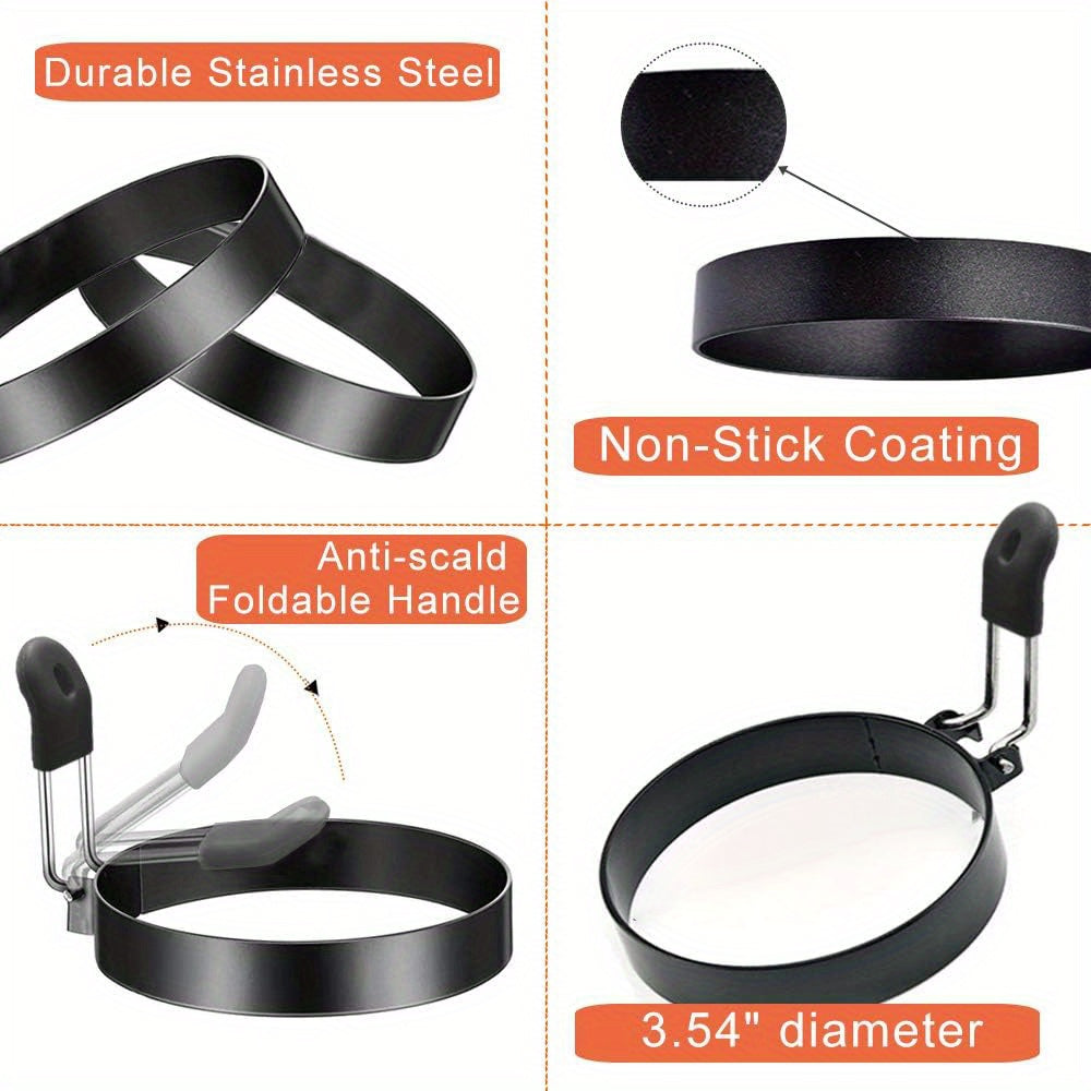 Set of 4 Non-Stick Stainless Steel Egg Rings for Pancakes Breakfast Sandwiches and Burgers