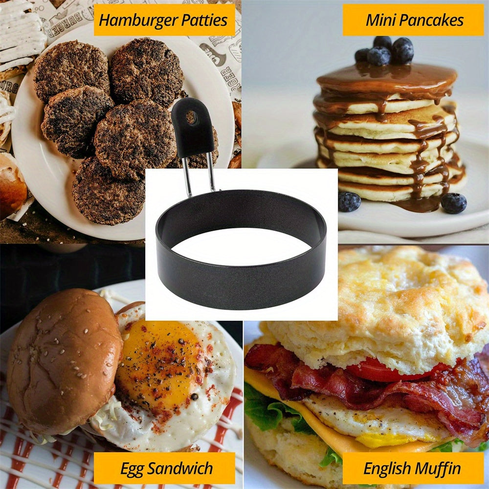 Set of 4 Non-Stick Stainless Steel Egg Rings for Pancakes Breakfast Sandwiches and Burgers