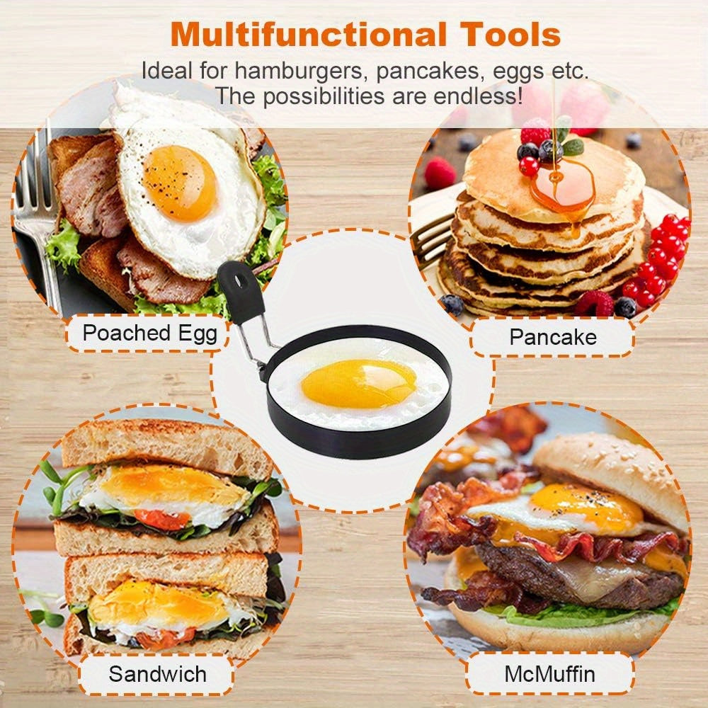 Set of 4 Non-Stick Stainless Steel Egg Rings for Pancakes Breakfast Sandwiches and Burgers