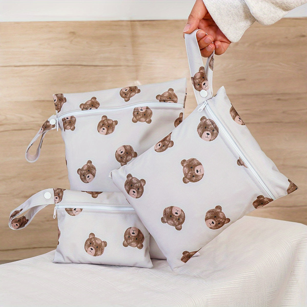 3 ta yuvilishi mumkin bo'lgan ko'p funksiyali sumkalar to'plami, silliq zip-poketlar bilan, sayohat saqlash va nam buyumlar uchun ideal