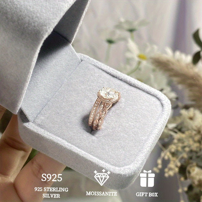 Sterling Silver Double Layer Stacking Female Ring 1ct Moissanite Engagement Gift