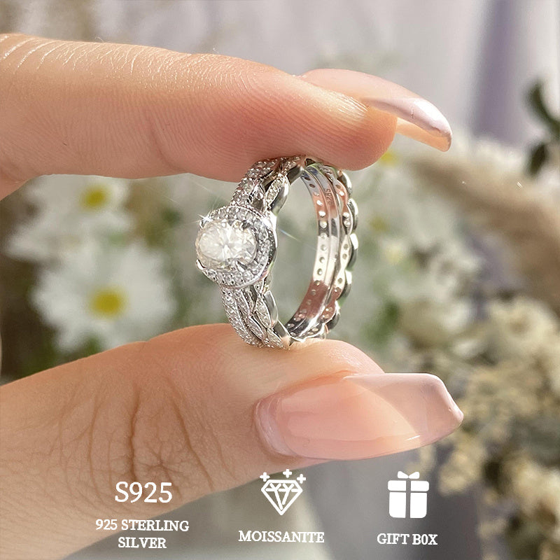 Sterling Silver Double Layer Stacking Female Ring 1ct Moissanite Engagement Gift