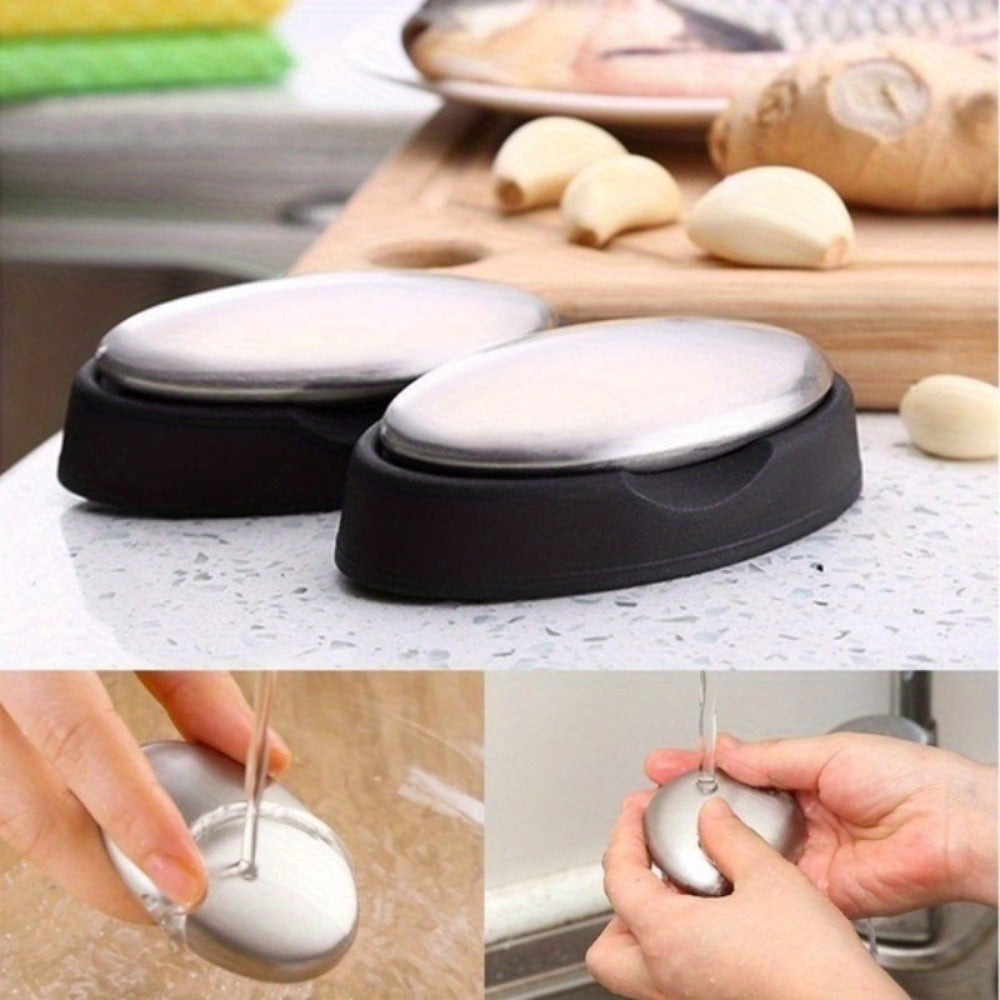 Stainless Steel Soap for Garlic and Onion Odor Removal Oval Handheld Bathroom Soap