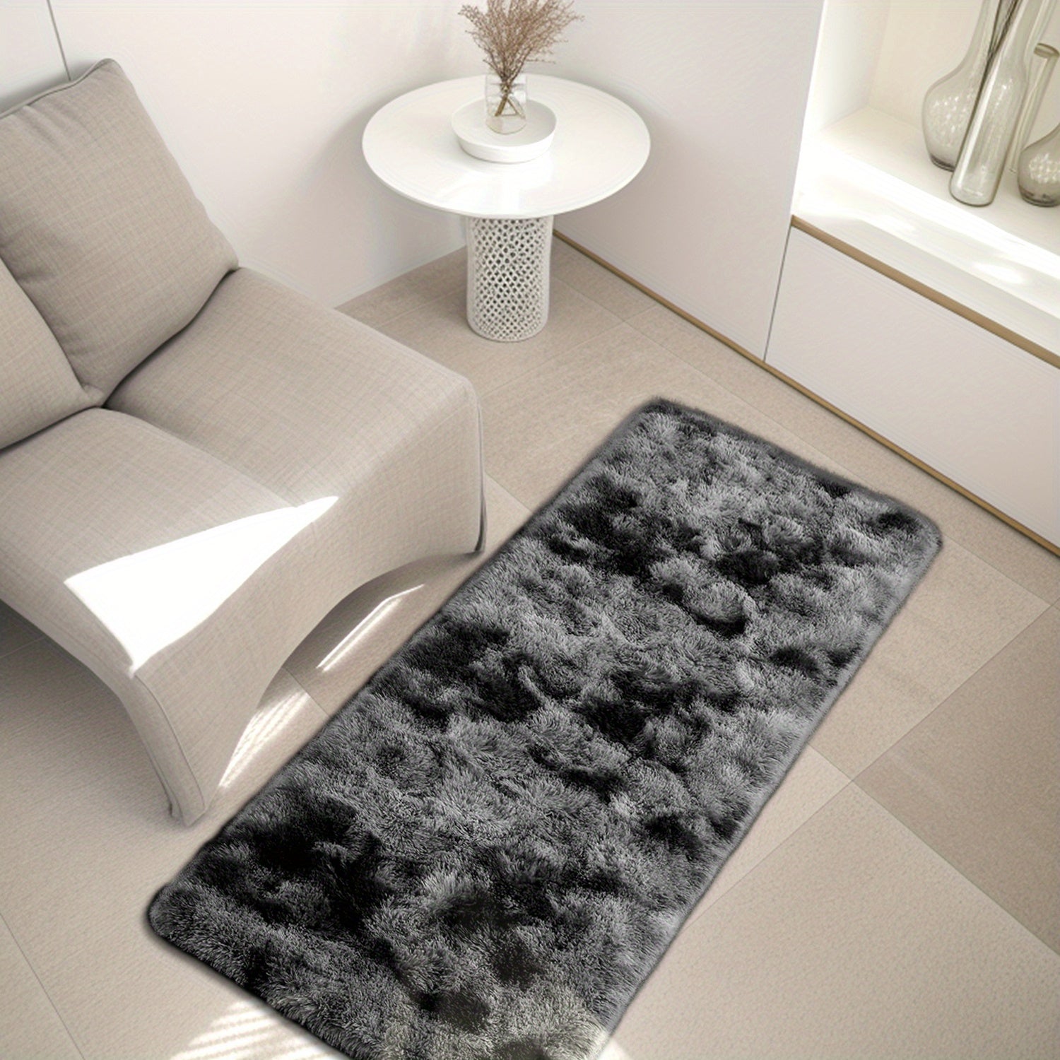 Tie-Dye Gradient Plush Area Mat Soft Silk Fur Machine Washable Bedroom Living Room