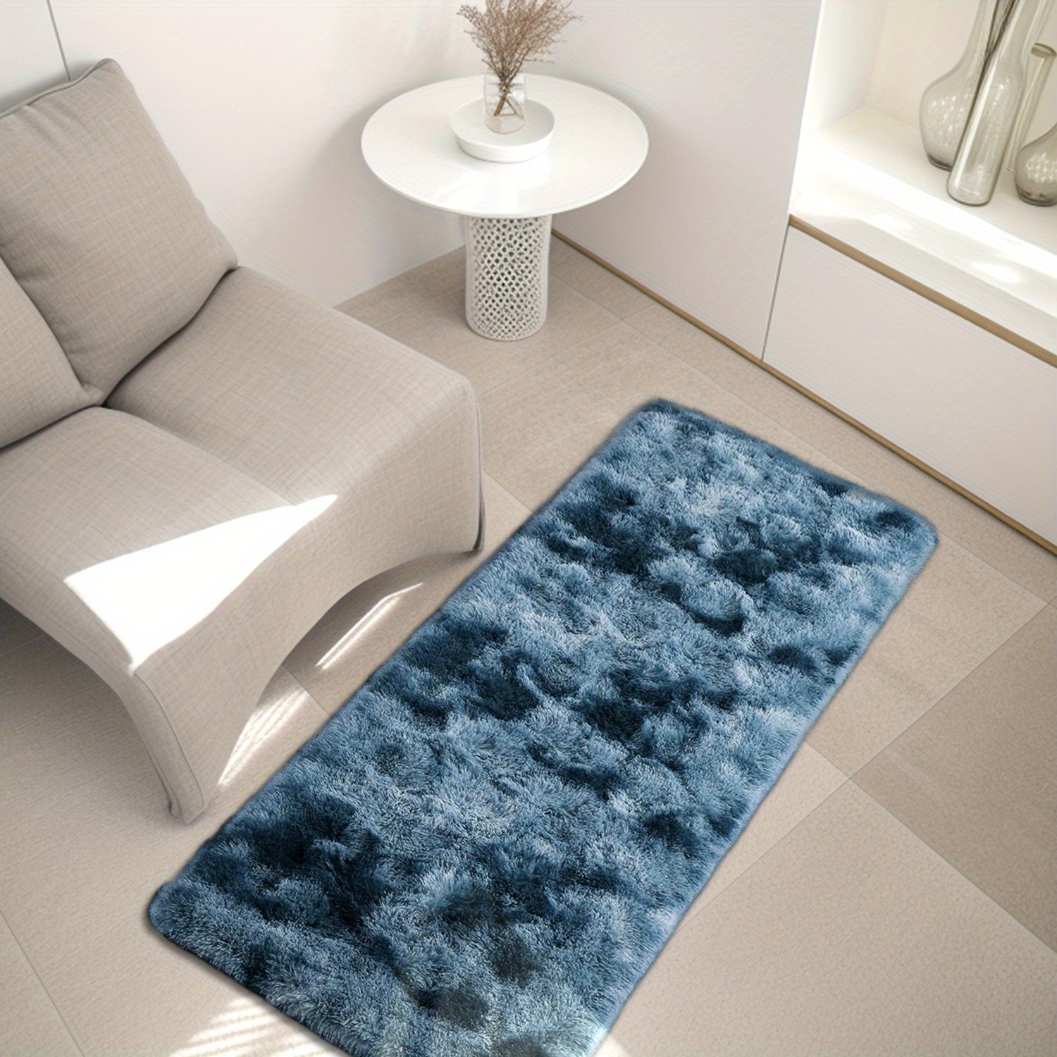 Tie-Dye Gradient Plush Area Mat Soft Silk Fur Machine Washable Bedroom Living Room