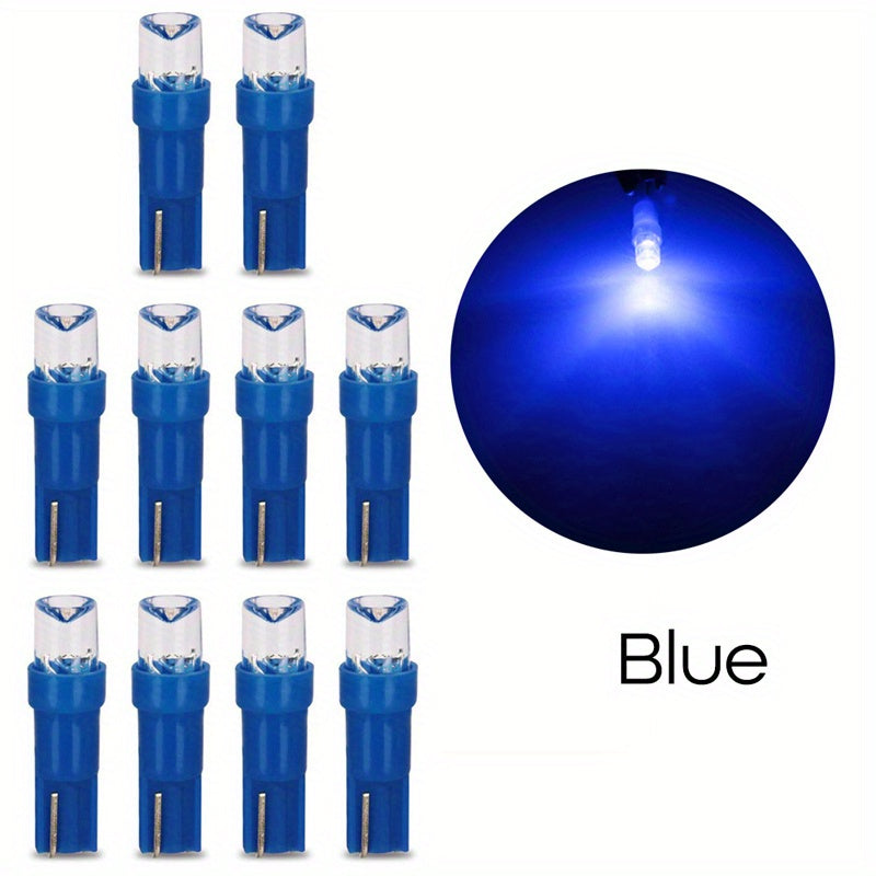 10 Pack T5 LED Car Dash Indicator Lights White Red Yellow Blue Green