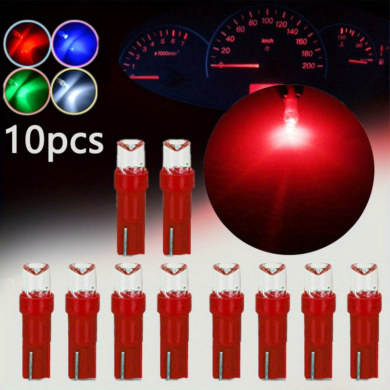 10 Pack T5 LED Car Dash Indicator Lights White Red Yellow Blue Green