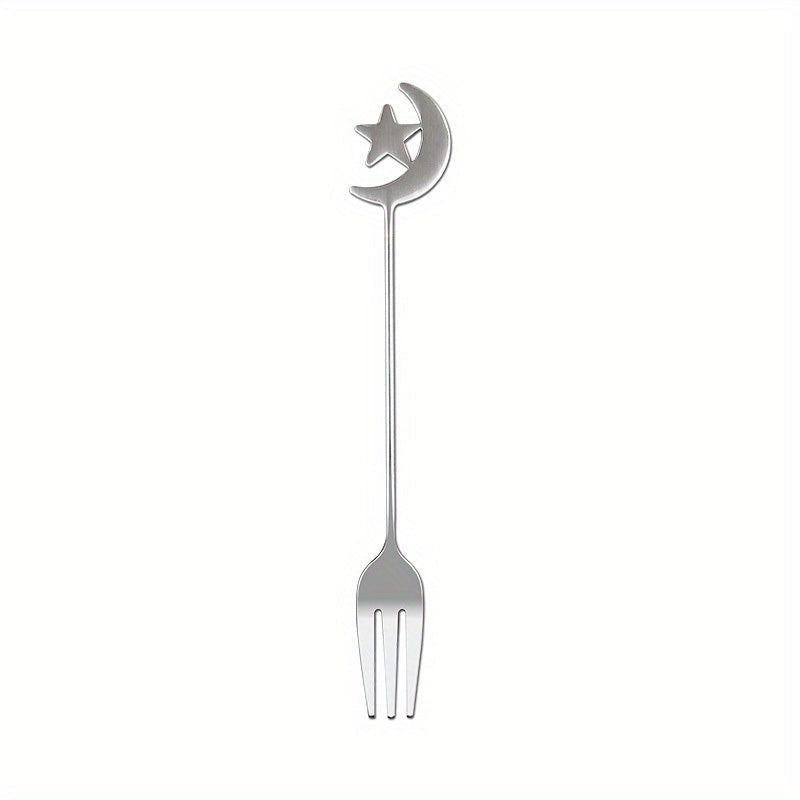 Stainless Steel Moon-Shaped Coffee Spoon and Dessert Fork Set for Cake Ice Cream Fruit