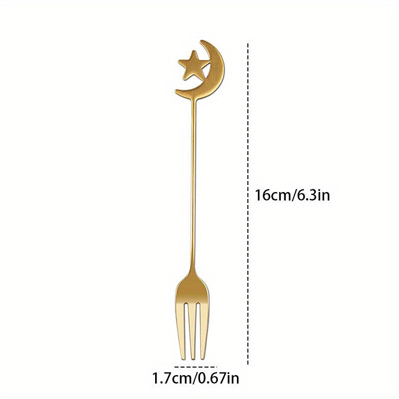 Stainless Steel Moon-Shaped Coffee Spoon and Dessert Fork Set for Cake Ice Cream Fruit