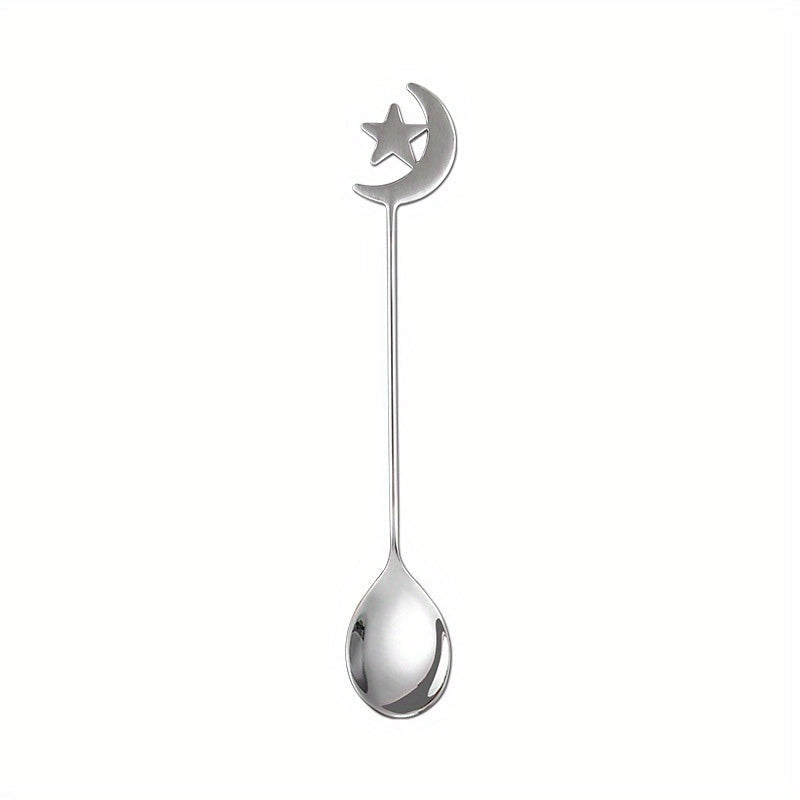 Stainless Steel Moon-Shaped Coffee Spoon and Dessert Fork Set for Cake Ice Cream Fruit