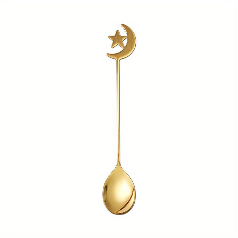 Stainless Steel Moon-Shaped Coffee Spoon and Dessert Fork Set for Cake Ice Cream Fruit