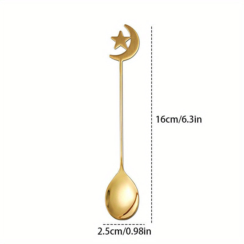 Stainless Steel Moon-Shaped Coffee Spoon and Dessert Fork Set for Cake Ice Cream Fruit