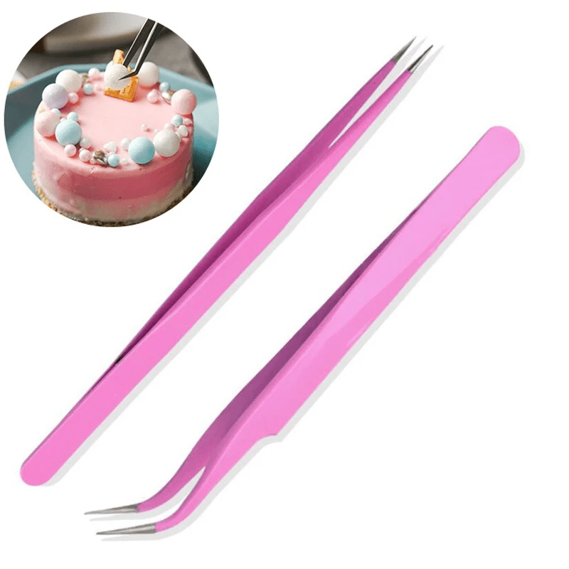 Set of 2 Stainless Steel Anti-Static Tweezers for Cake Decoration Kitchen Baking