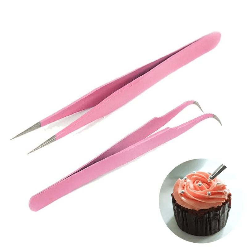 Set of 2 Stainless Steel Anti-Static Tweezers for Cake Decoration Kitchen Baking