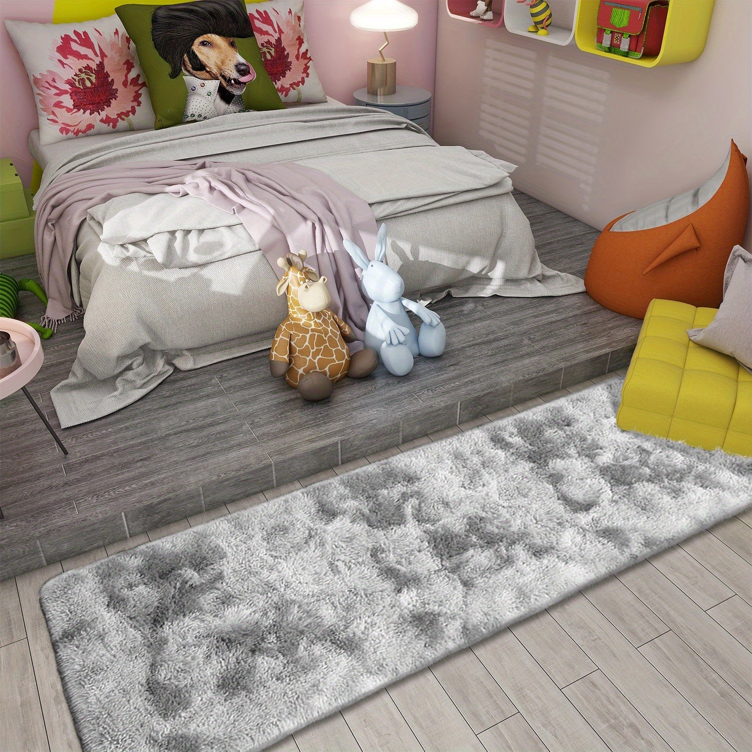 Tie-Dye Gradient Plush Carpet Soft Silk Floor Mat for Living Room Bedroom