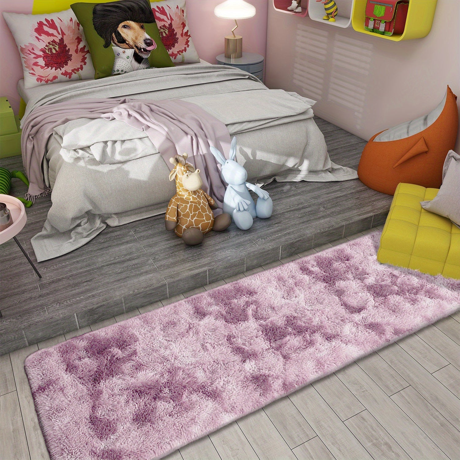 Tie-Dye Gradient Plush Carpet Soft Silk Floor Mat for Living Room Bedroom