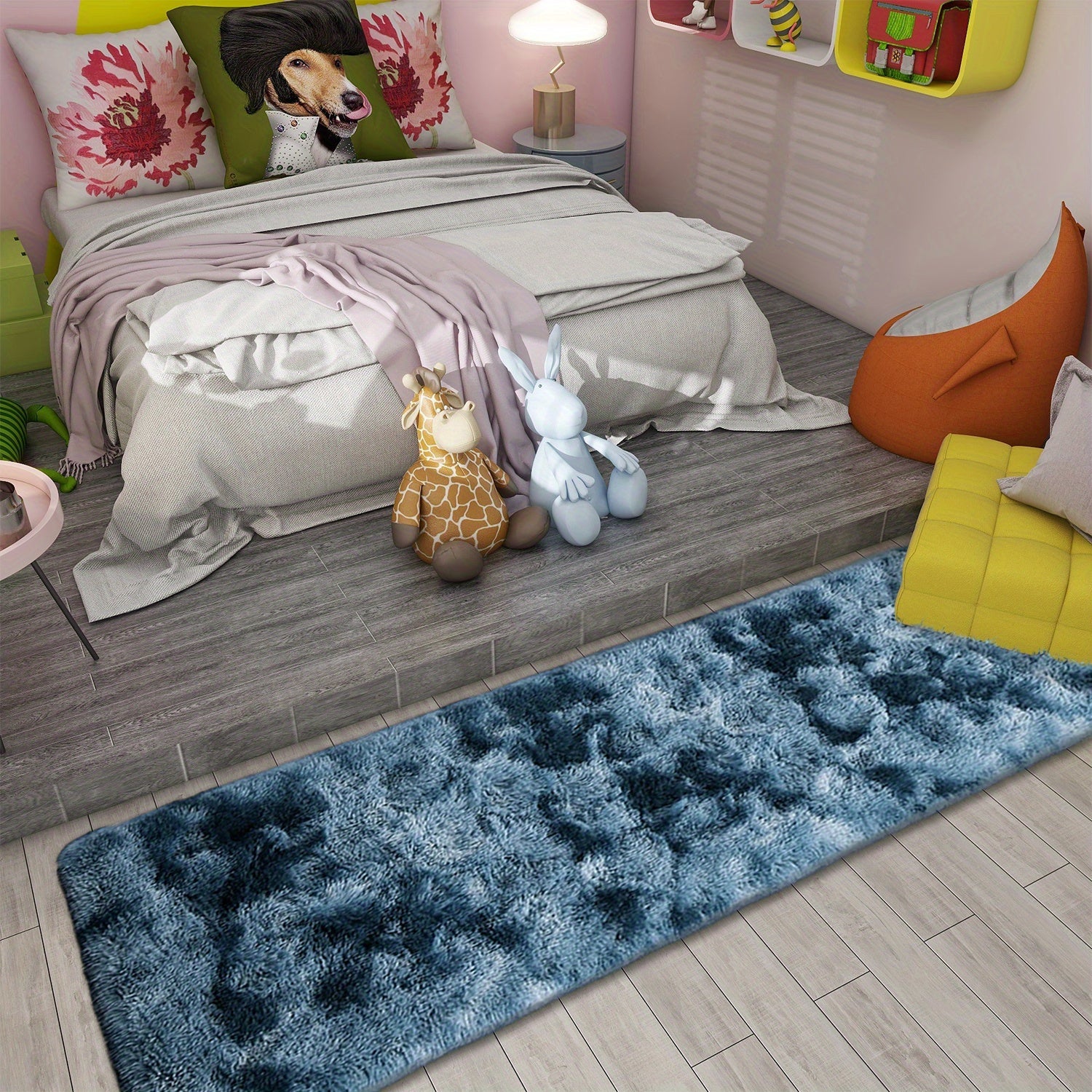 Tie-Dye Gradient Plush Carpet Soft Silk Floor Mat for Living Room Bedroom