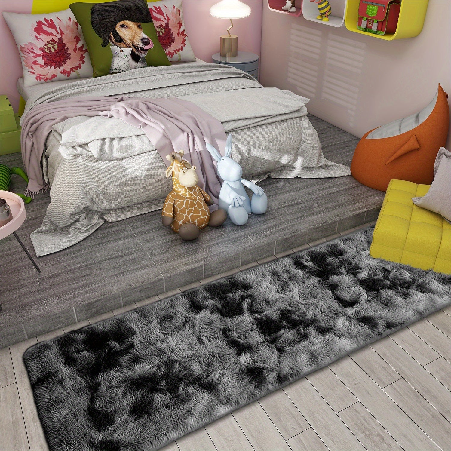 Tie-Dye Gradient Plush Carpet Soft Silk Floor Mat for Living Room Bedroom