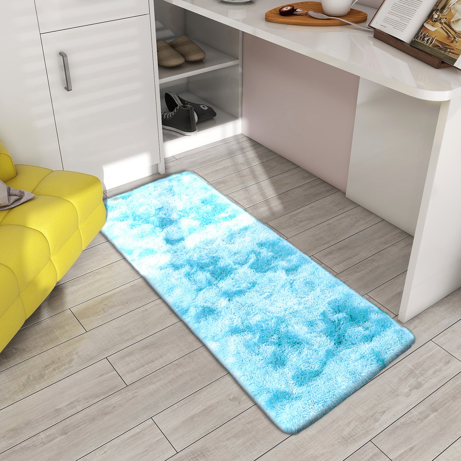 Tie-Dye Gradient Plush Carpet Soft Silk Floor Mat for Living Room Bedroom