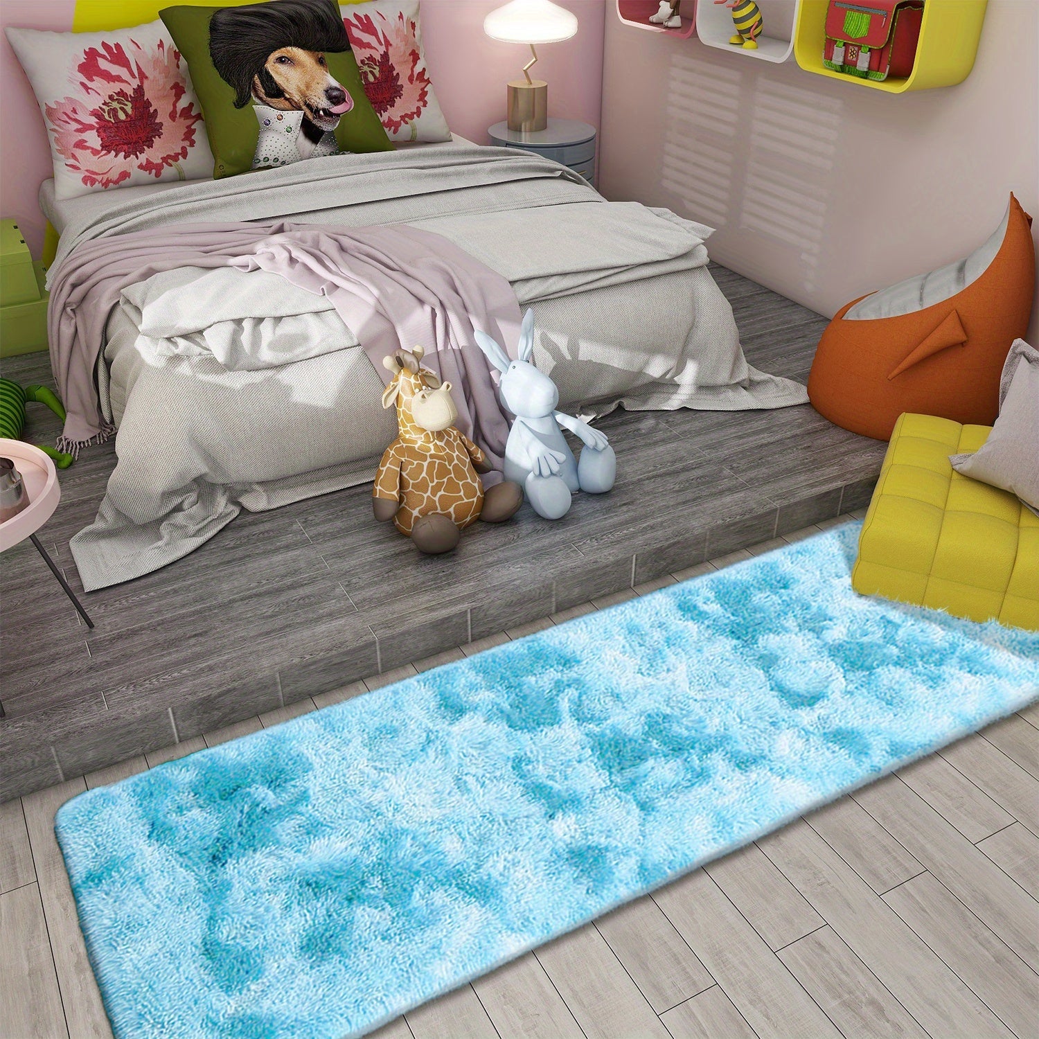 Tie-Dye Gradient Plush Carpet Soft Silk Floor Mat for Living Room Bedroom