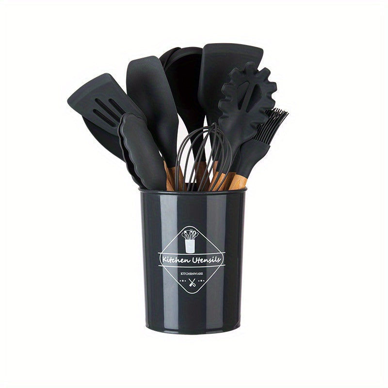 Silicone Kitchen Utensil Set with Wooden Handles Non-Stick Spatula Spoon 5/11/14 Pieces