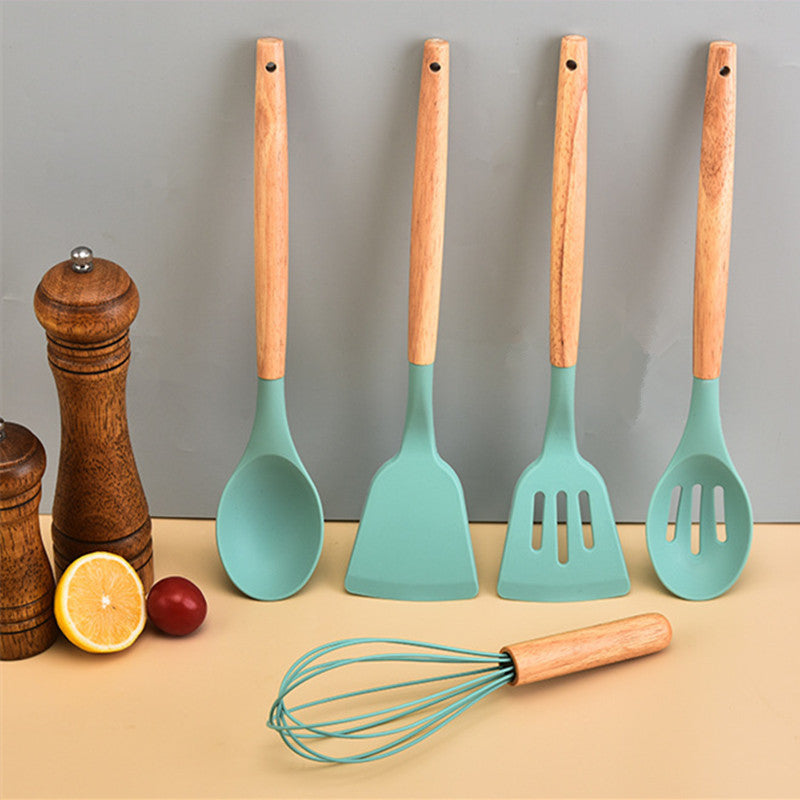 Silicone Kitchen Utensil Set with Wooden Handles Non-Stick Spatula Spoon 5/11/14 Pieces