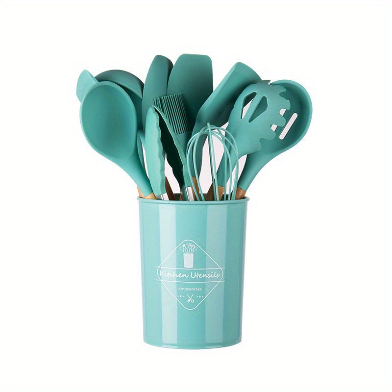 Silicone Kitchen Utensil Set with Wooden Handles Non-Stick Spatula Spoon 5/11/14 Pieces