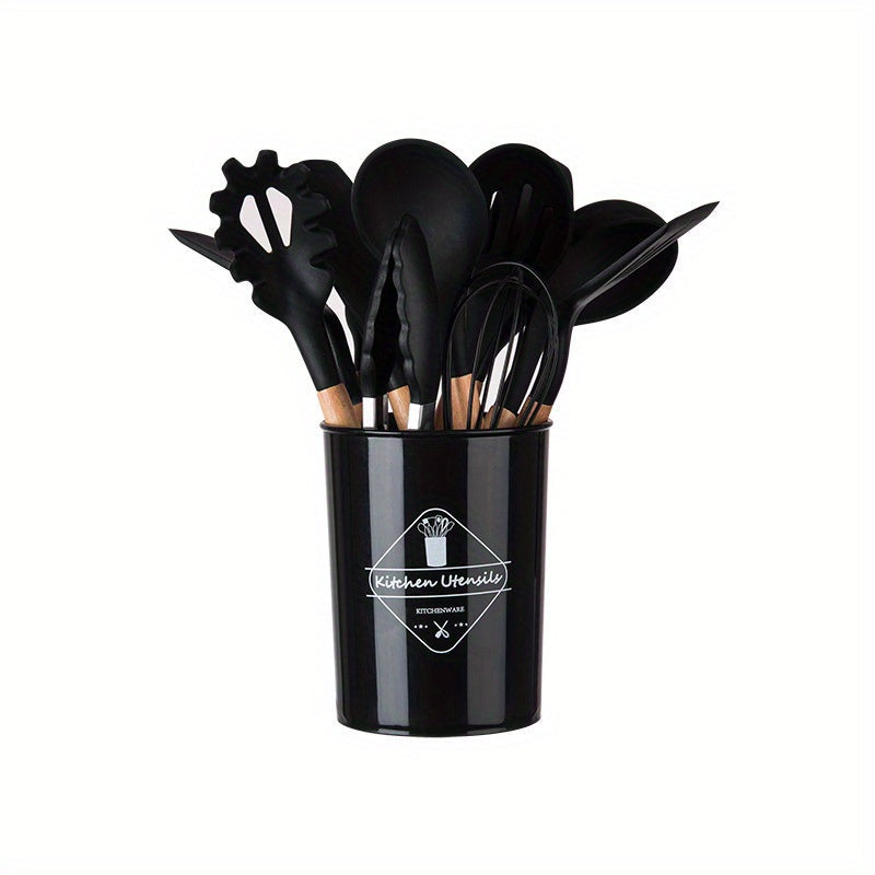 Silicone Kitchen Utensil Set with Wooden Handles Non-Stick Spatula Spoon 5/11/14 Pieces