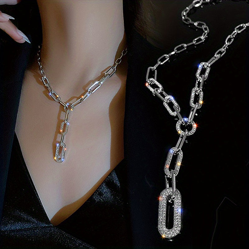 Gold or Silver Y-Necklace with Rhinestone Chain Elegant Statement Jewelry for Women