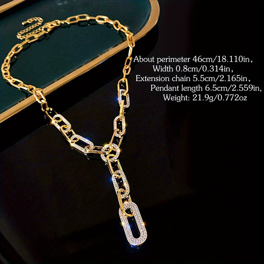 Gold or Silver Y-Necklace with Rhinestone Chain Elegant Statement Jewelry for Women