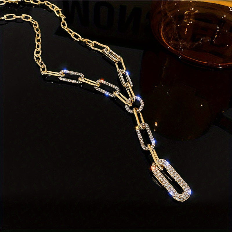 Gold or Silver Y-Necklace with Rhinestone Chain Elegant Statement Jewelry for Women