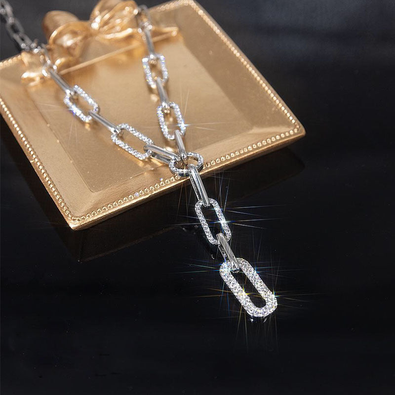 Gold or Silver Y-Necklace with Rhinestone Chain Elegant Statement Jewelry for Women