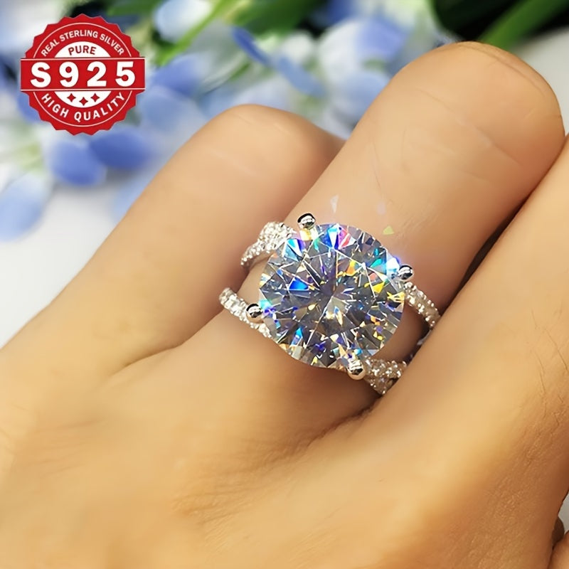 Anillo de compromiso de plata de ley con zirconia cúbica banda de boda para mujeres