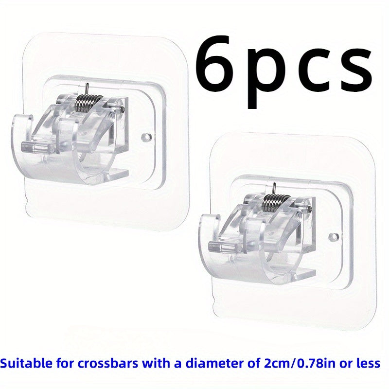 No-Drill Curtain Rod Brackets Set of 6 Self-Adhesive Adjustable Hooks for Bathroom Kitchen