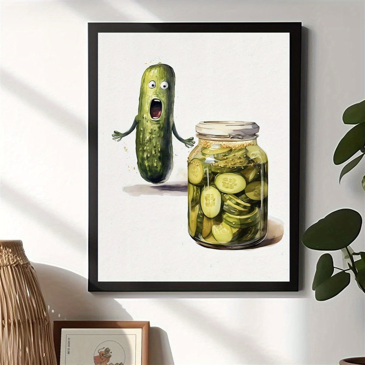 Whimsical Watercolor Pickle Canvas Wall Art Unframed Bright Colors