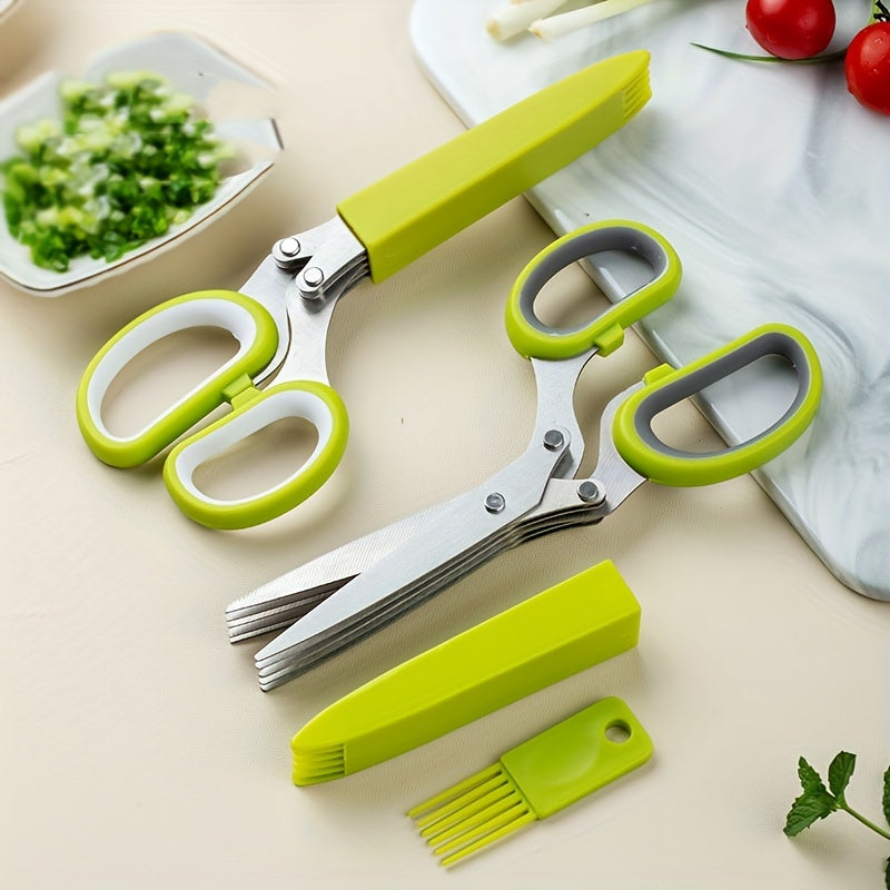 Multi-Purpose 5-Tier Stainless Steel Kitchen Scissors for Chopping Green Onions and Seaweed