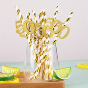 Set of 10 Gold Foil Number 50 Paper Straws for Birthday Party Decor