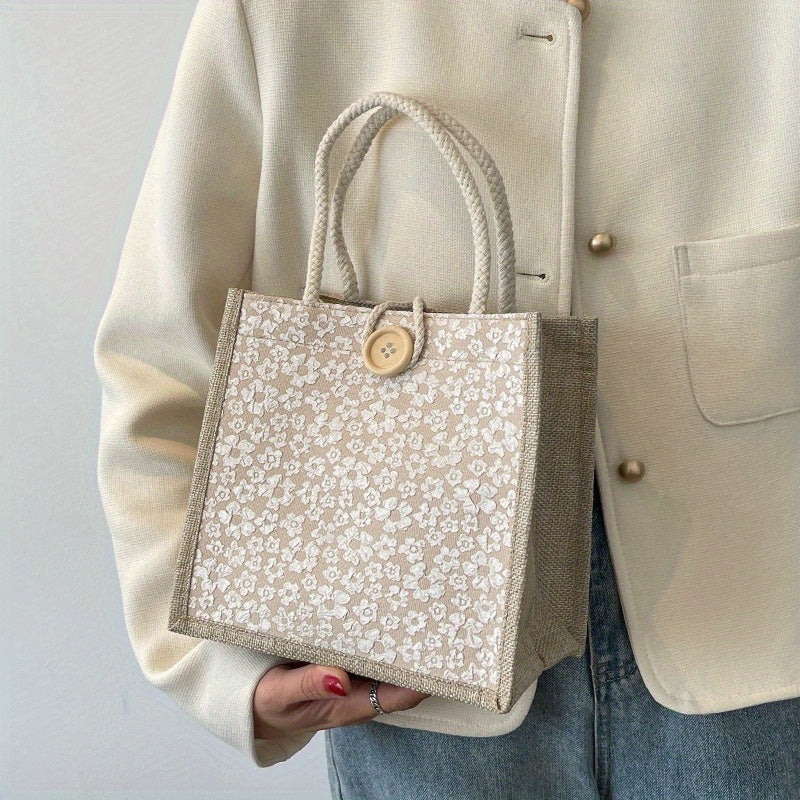 Bolso tote de estampado floral para mujer, bolso casual para almuerzo, bolso de mano