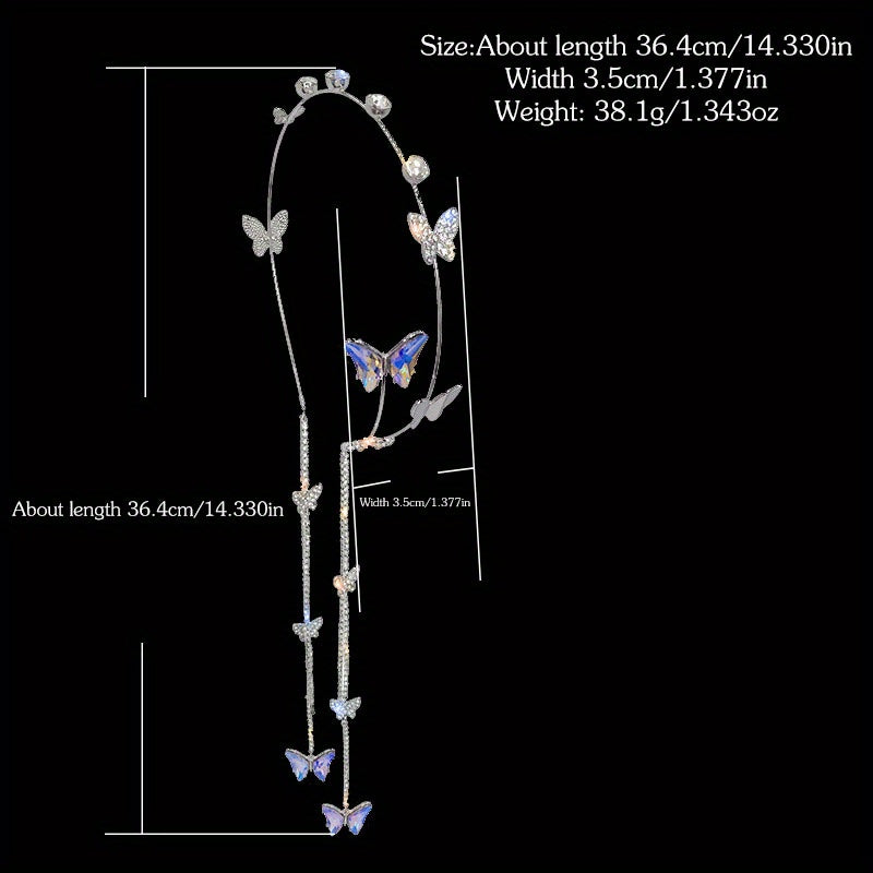 Women's Rhinestone Butterfly Headband with Tassel Chain Elegant Hair Hoop