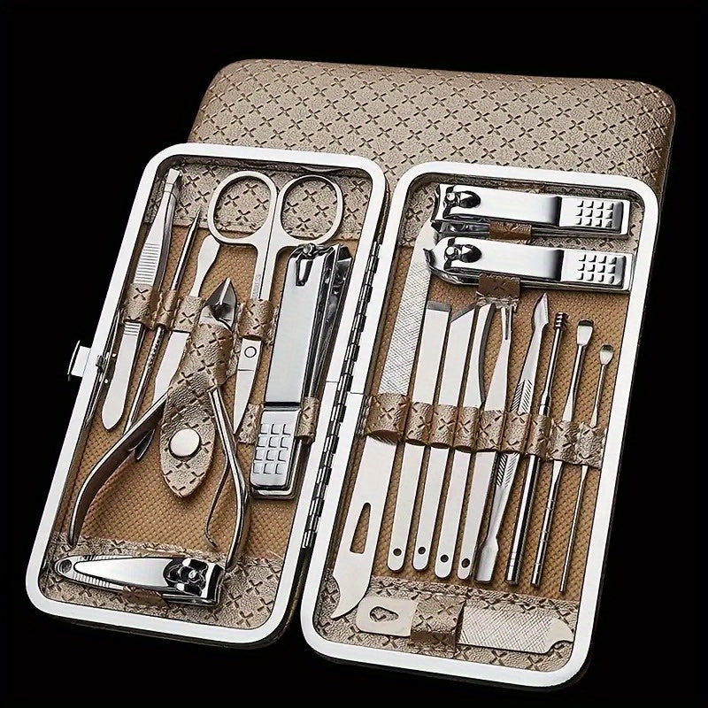 Set of 8 or 19 Stainless Steel Nail Clipper and Manicure Tools for Foot and Nail Care