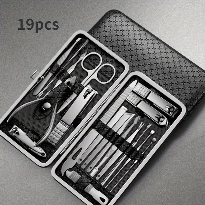 Set of 8 or 19 Stainless Steel Nail Clipper and Manicure Tools for Foot and Nail Care