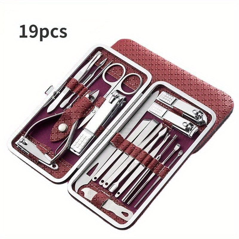 Set of 8 or 19 Stainless Steel Nail Clipper and Manicure Tools for Foot and Nail Care