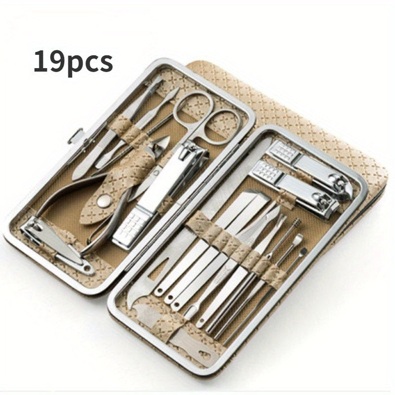 Set of 8 or 19 Stainless Steel Nail Clipper and Manicure Tools for Foot and Nail Care