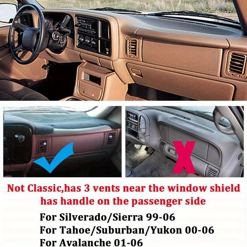 Vehicle Dashboard Cover Mat for Chevy Silverado GMC Sierra Tahoe Suburban Yukon Avalanche
